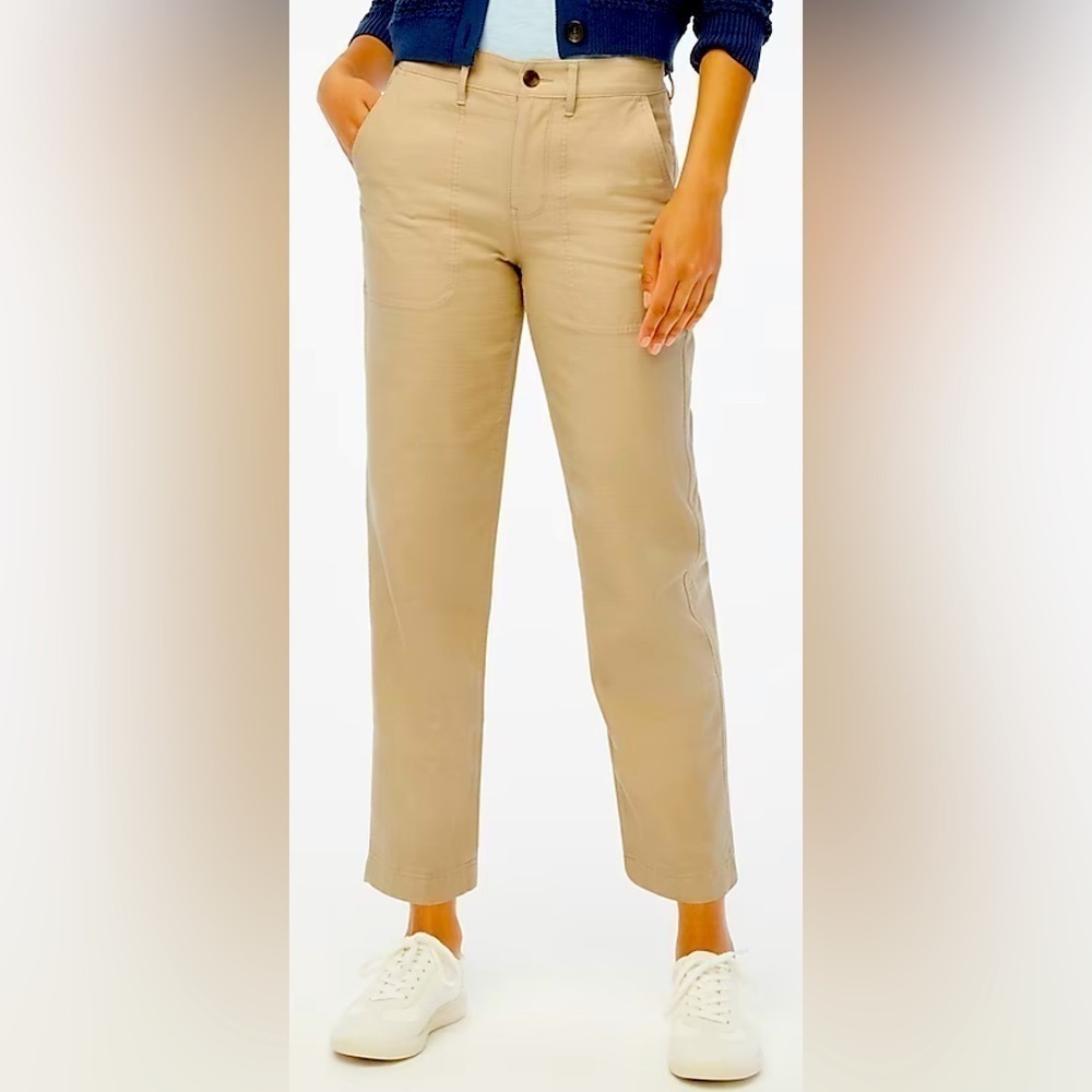J. Crew Cotton Camp Pants Mid Rise Classic Fit Size 10 Light Khaki Tan